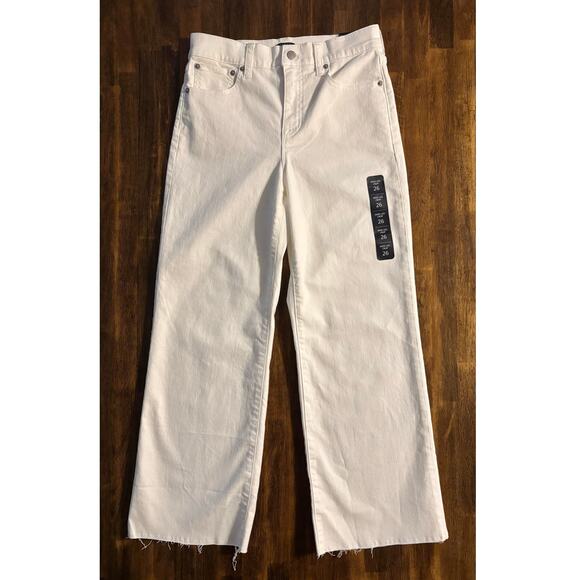 J Crew Women's 26 Jeans Wide Leg Crop High Rise Stretch Denim White Raw Hem - Picture 3 of 11